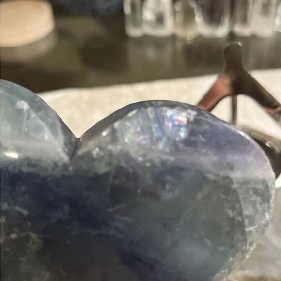 Rare Feather Fluorite Crystal Heart With Stand 365g - Picture 8 of 16